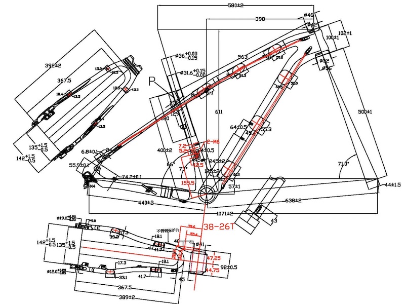 Telai per mountain bike in carbonio con disegno 2D