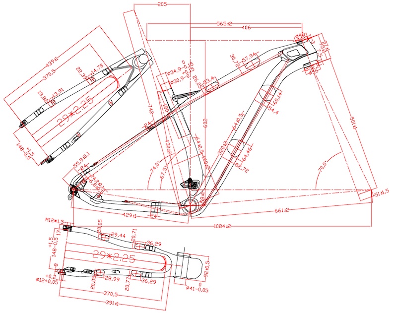 Disegno 2D TELAI per bici MTB 29ER