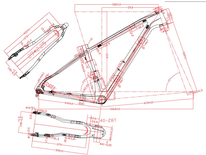 Telai per bici in carbonio MTB disegno 2d