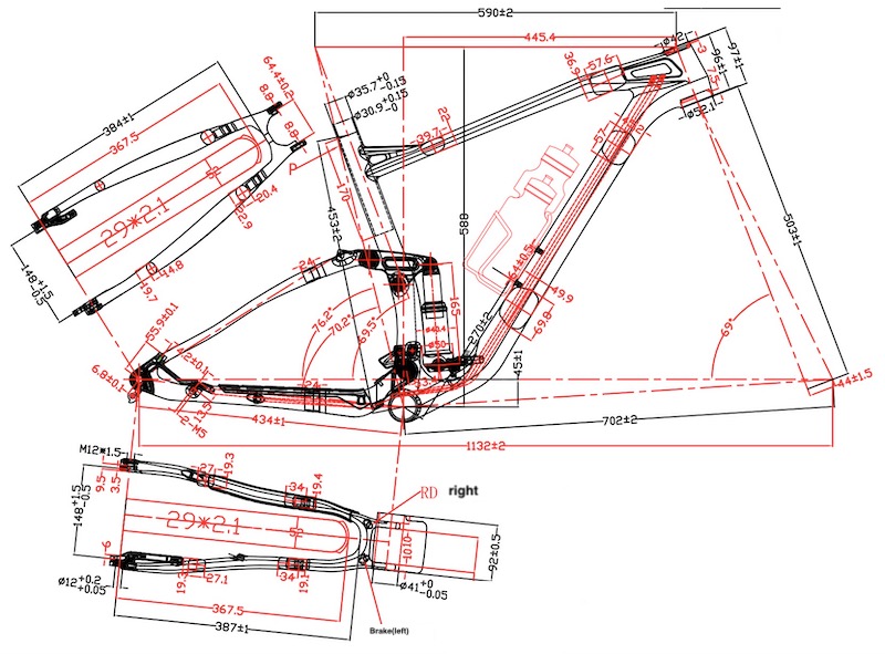 Disegno del telaio della bicicletta a sospensione completa