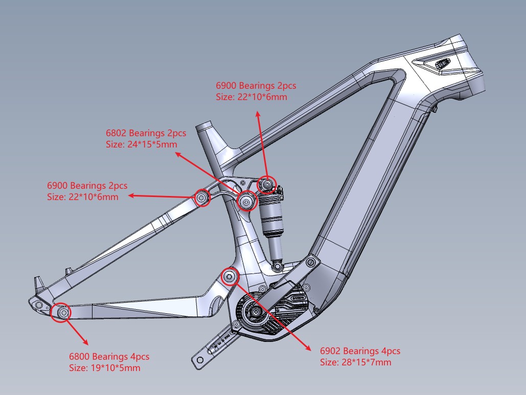 Dimensione del cuscinetto del telaio della bici in carbonio